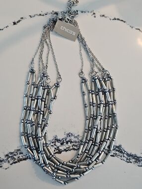 Chico's Silver-Tone Multi-Strand Beaded Necklace